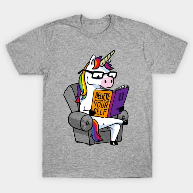 Unicorn Believe Yourself Self Affirmation Book T-Shirt by vo_maria